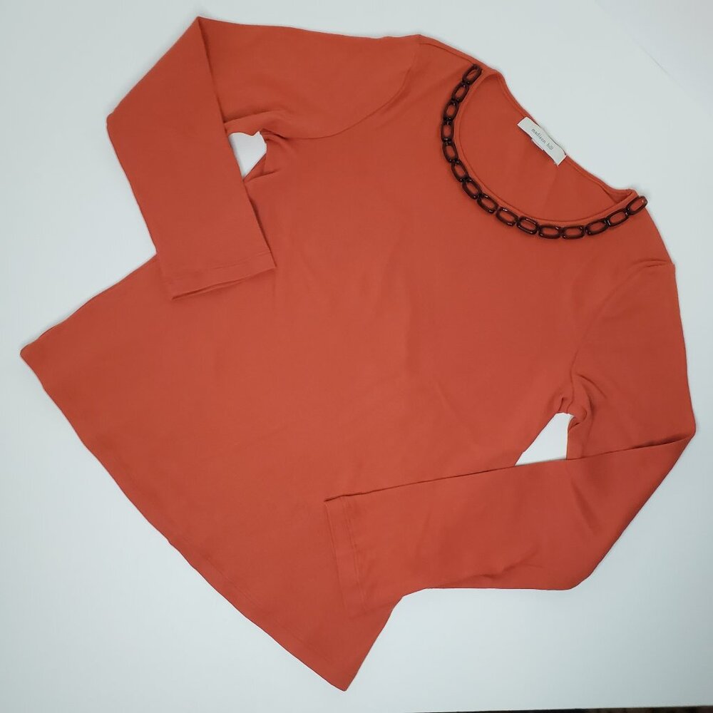 Madison Hill Top T Shirt Orange Knit Pullover Plastic Trim Cotton NWOT